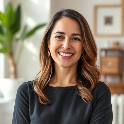 Foto de Maria Silva, designer de interiores da Móveis Estrela Guia, sorrindo